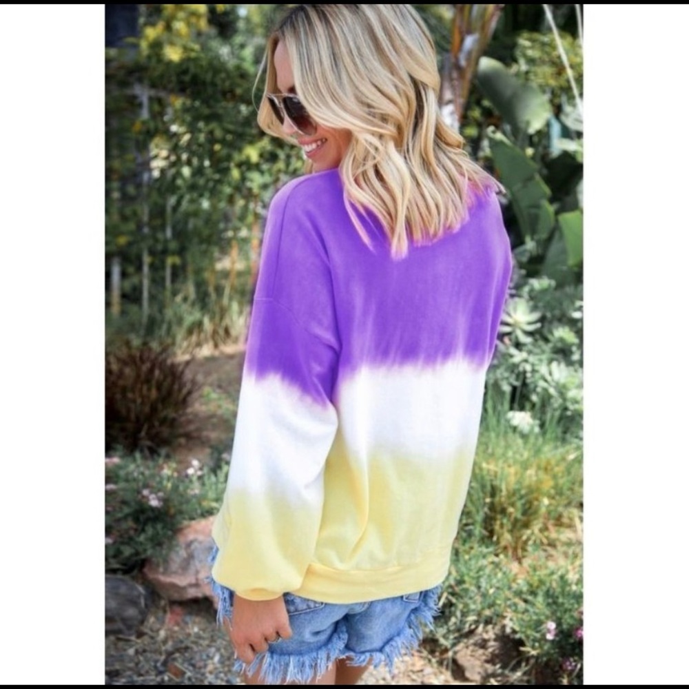 Tie Dye Purple Yellow Long Sleeve Top - Picture 4 of 6